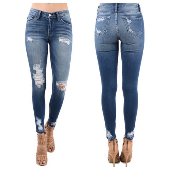 Kancan Destroyed Knee Rip Fray Hem Skinny Jeans Stretchy 28 - Picture 1 of 6